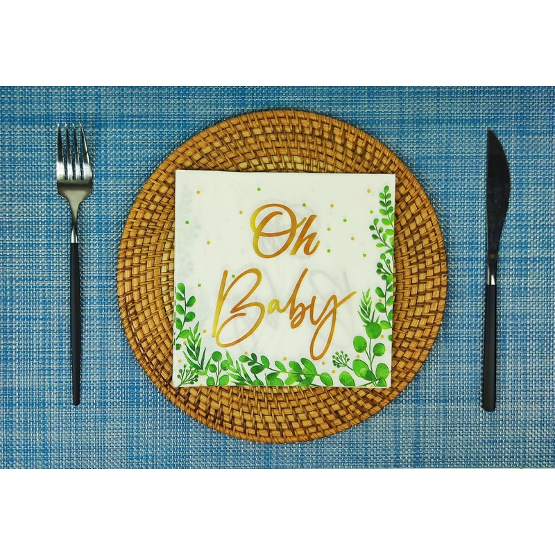 32Pcs Eucalyptus Leaf Oh Baby Napkins Sage Green 6.5in