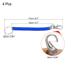 PATIKIL 6.7" Spiral Retractable Spring Coil Keychain, 4 Pack Stretch Cord Key Ring for Keys Wallet Cellphone, Blue