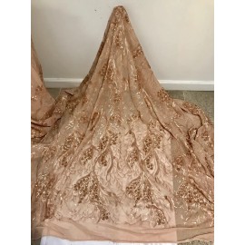 wowfabric4less123 Gold 4way stretch sequin Lace fabric 50” Width Sold By The Yard