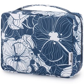 Mossio Hanging Toiletry Bag with Sturdy Hook - Large Portable Cosmetic Makeup Travel Organizer for Men & Women Blue Lotus