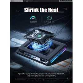 llano V10 Gaming Laptop Cooling Pad, RGB Laptop Cooler Stand with Powerful 4.72 Inch External Turbo Cooling Fan, Fast Cooling Computer 13-17.3in, Button Control, 3 Adjustable Stand, 4-Port USB C&A