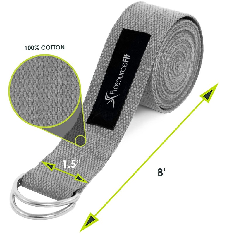 ProsourceFit Metal D-Ring Yoga Strap 8’ Durable Cotton for Stretching