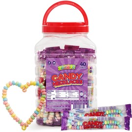40 Candy Necklace Individually Wrapped - Party Favors for Kids Bulk 40 Count of Stretchable, Edible, Fruity Rainbow Candy Necklaces with Colorful Fruit Flavor for Party Favor Supplies