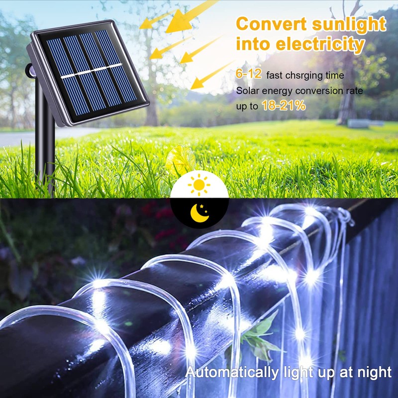 JMEXSUSS 2 Pack 100 LED Solar Rope Lights,33ft 8 Modes