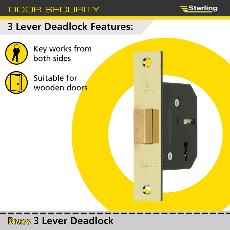 Sterling MLD325 2.5-inch/65mm 3-Lever Deadlock - Brass