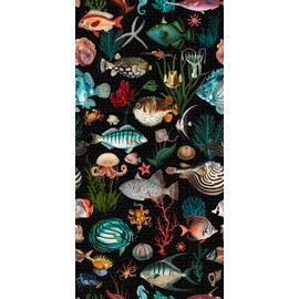 MAGAFA Ocean Fish Black Wallpaper Peel and Stick Wallpaper Underwater World Self Adhesive Removable Easy Peel Off Stick on Wall Paper for Bedroom Cabinet Renter Friendly Accent Wall 17.71"*118.1"