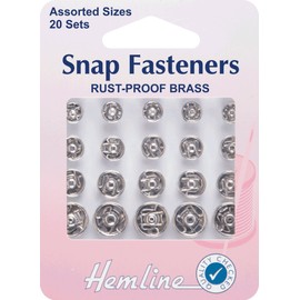 Hemline H420.99 Nickel Brass Rust Proof Sew On Snap Fasteners 6,7,9,11mm 20 Set