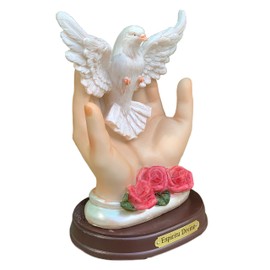 Unknown Statue of Holy Spirit Espiritu Santo Dove in Hand, Catholic, Religious, Classic, White, 6" Tall