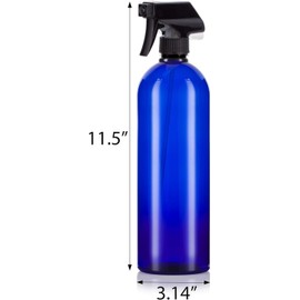 JUVITUS (4 pack) 32 oz Cobalt Blue Boston Round PET Plastic Bottles with Black Trigger Sprayer Heavy Duty Industrial
