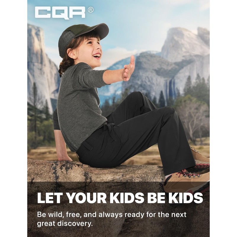 CQR Kids Boy’s Hiking Cargo Pants, Water Resistant UPF 50+