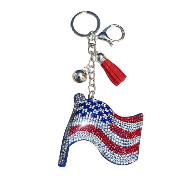 Popfizzy Rhinestone American Flag Keychain for Women, USA Keychain, Patriotic
