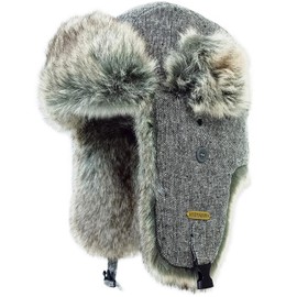 HEYANN Trapper Hat,Warm Faux Fur Trooper Ushanka Russian Bomber Eskimo Pilot Winter Hats with Ear Flaps for Men and Women(Greyganghua,L)