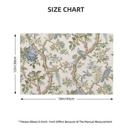 Chinoiserie Spring Placemats Set of 4, 12x18 Inch Blue Green Floral Bird Table Mats Summer Vintage Flowers Holiday Decorative Table Placemats for Party Home Kitchen Dining Table Decoration