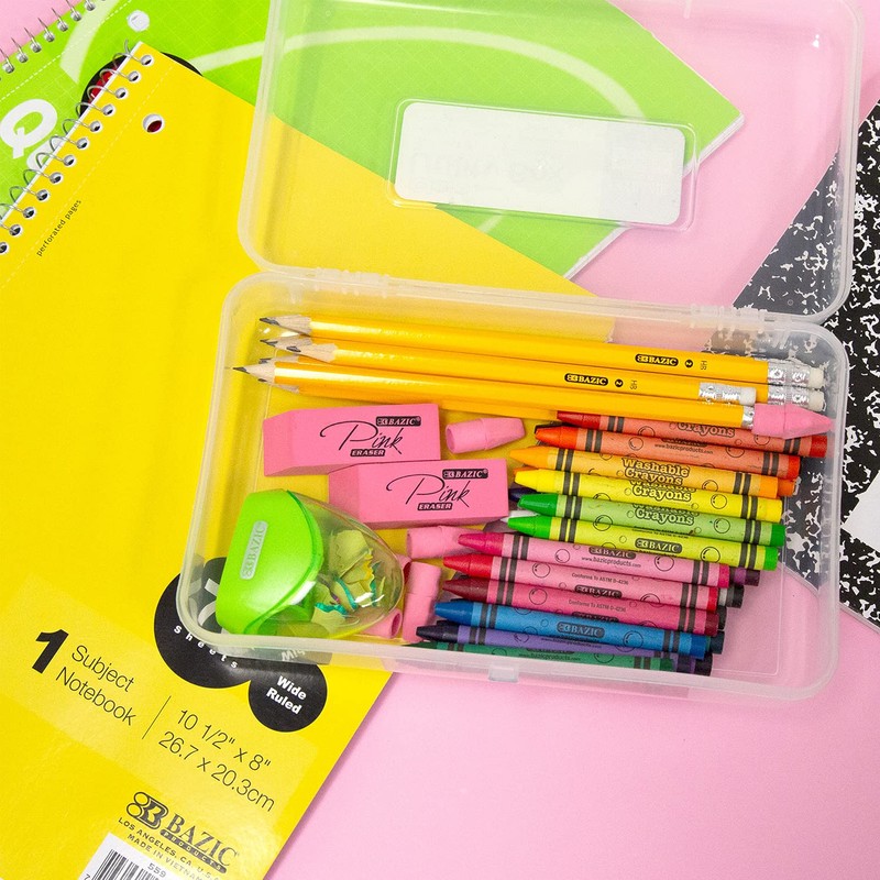 BAZIC Plastic Pencil Case Utility Storage Box, Clear Color, Multi