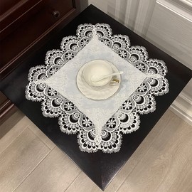 COMFEELING - Mantel cuadrado de encaje de macramé para mesita de noche, mesa de centro, mesa de comedor, mesa de centro de mesa, pequeño florero (blanco puro)