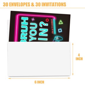 VIVORA Boy Game Birthday Invitation Card for Boys, Neon Video Game Themed Birthday Party Invites, 30 Cards & 30 Envelopes, 4x6 Inches, Double-Sided