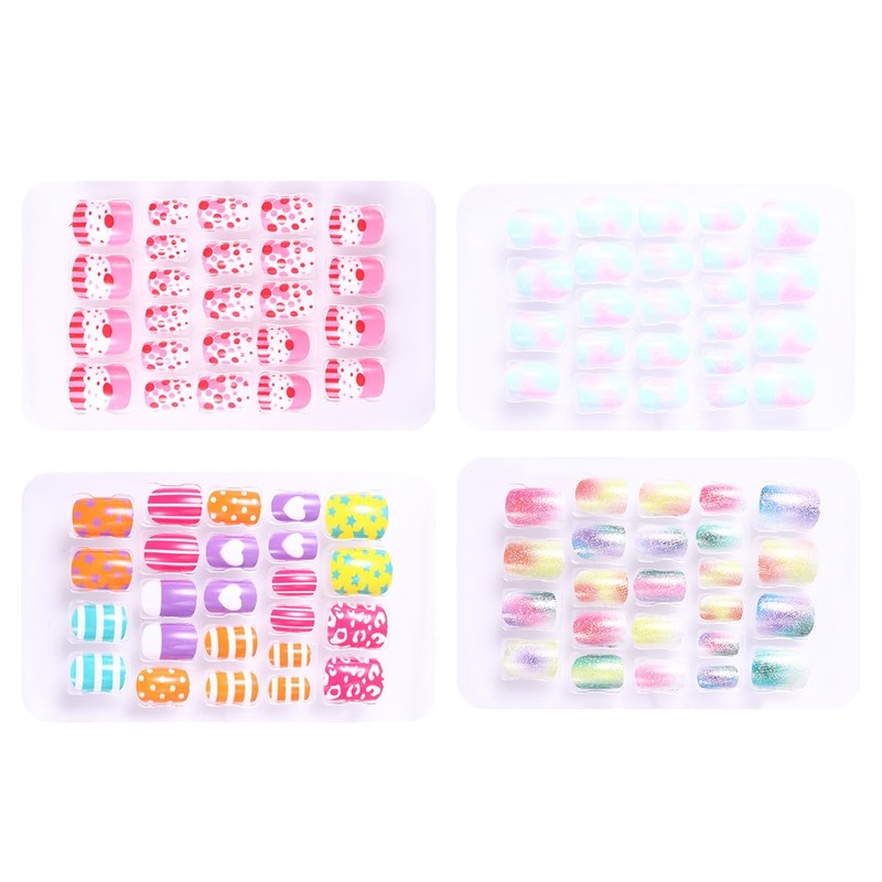 KESYOO Kids' Press, Nail Shorts, Set of 4 Boxes, Fake