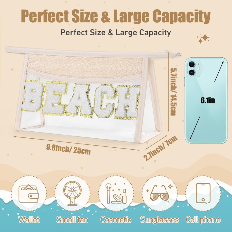 Etercycle Boho Patch BEACH Makeup Bag, Clear PVC Travel Toiletry