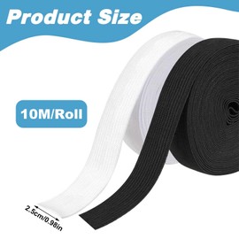 Elastic Bands Sewing, 1 Inch 22 Yards Elastic for Sewing Elastic Strap for Hair Wig Band Knit Bands Waistband and Pants Waist, High Elasticity (11 Yard White, 11 Yard Black)