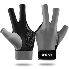 FITFIV Billiard Pool Glove for Left Hand 3 Finger, Durable Double Stitching, Snooker Cue Sport Glove Adjustable Popular Sizes for Men & Women