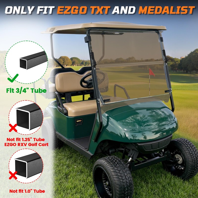 iLSKW Golf Cart Foldable Windshield For EZGO TXT 1995-2013 5MM