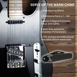 Phrilam Pro TL-60S Vintage Alnico 5 Single Coil Neck Pickups for FD Tele Style Electric Guitar, Glossy Black