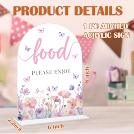 Food Please Enjoy Sign - Butterfly Baby Shower Sign, 1 Pack Arch Acrylic Sign with Stand, Gender Reveal Party Table Decor, Purple Butterfly Baby Shower Supplies (SE11)