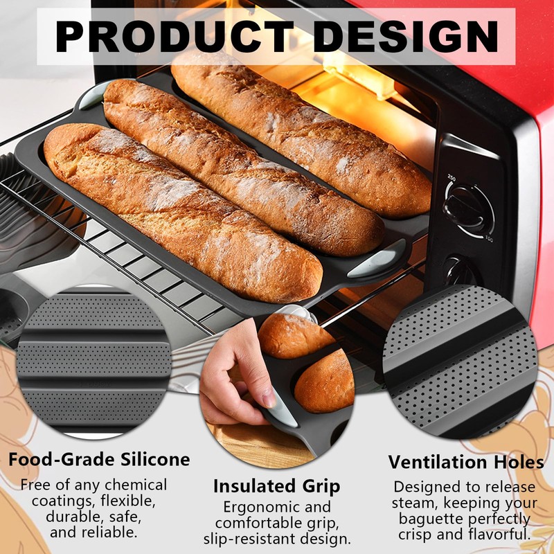2 PCS Silicone Hamburger Bun Pan and Baguette Pan Set,