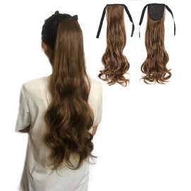 Royalfirst Ponytail Hair Extensions for Women Girls 22 Inch Long Curly Wavy Natural Looking Wrap Around Clip in Pony Tails Synthetic Hairpieces (6#)