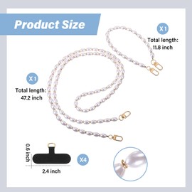 Weewooday 2 Pack White Pearl Beaded Phone Lanyard Around The Neck Crossbody Wrist Bracelet Strap with Tether Tab for Women Most Phone