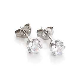 9ct White Gold 5mm Round Clear CZ Crystal Studs / Earrings