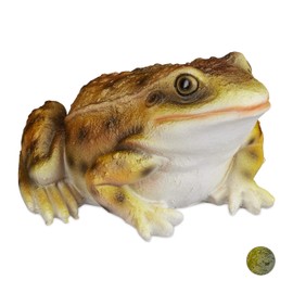 Relaxdays Frog Garden Figurine Weatherproof for Balcony, Patio, Pond Artificial Stone, Sitting Decorative Frog, Yellow, 9 x 13.5 x 15 cm