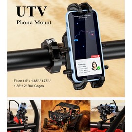 BRCOVAN UTV Phone Mount with Vibration Dampener & High-Speed Secure Lock, Anti-Theft UTV Phone Holder, Adjustable Heavy Duty Fit on 1.5''/1.65''/1.75''/1.85''/2'' Roll Cage Bar, for 5.4''-7.2'' Phones