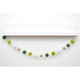 St. Patrick's Day Felt Ball Garland- Green, White, Gold- 1" (2.5 cm) Wool Felt Balls