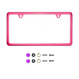 Aftermarket Products 2 Hole Slim  Raspberry Pink Chrome License Frame Stainless + Metal Screw Caps