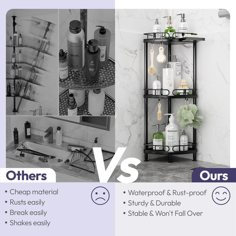 SWTYMIKI Corner Shower Caddy Standing - 3 Tier Rustproof Metal