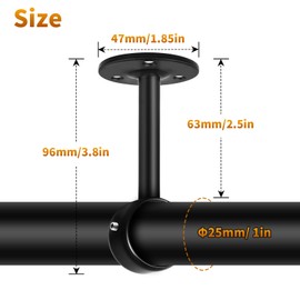 TOKPLNU Ceiling Mount Curtain Rod Bracket, 8 Pack Heavy Duty Curtain Rod Holders, Black Ceiling Curtain Hooks Hangers, Stainless Steel, Closet Rod Support Wall Brackets for 1 Inch Poles