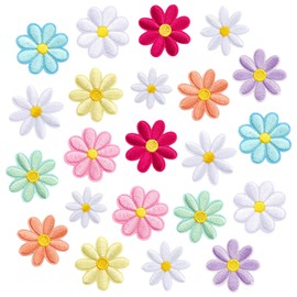 22PCS Colour Flower Iron on Patches, Cute Daisy Flower Applique Patch, Heat Press Embroidery Patch for DIY Decoration Clothes Jackets, Jeans, Hats, Backpacks
