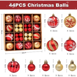 Christmas Decorations Balls, 44pcs 6/3 cm Hanging Balls Ornament for Christmas Tree, 9 Styles Elk Deer Snowflake Christmas Ball Star Ornaments for Xmas Tree, Homes Decors