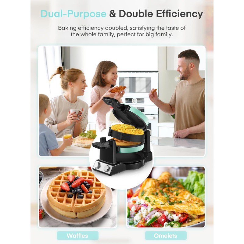 FOHERE 2-in-1 Omelette Maker&Waffle Maker, 1400W Omelet Waffle Maker 180°