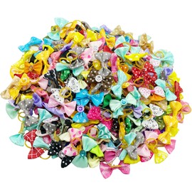 DORUI Dog Hair Bows, Random Mix Rubber Bands Metal Clips Styles Dog Bows with Rhinestone Pearls Flowers Topknot Mix Styles for Puppy Small Pets(Random 100 pcs)