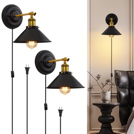 Lightess Plug in Wall Sconces Set of 2, Vintage Plug in Wall Light with 6FT On/Off Switch, Rotatable Mounted Lamps for Bedroom Living Room