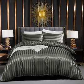TCXZTYJH Satin Stripe Single Duvet Cover Set Grey Anthracite Silk Bedding Set Ultra Soft Microfibre Plain Luxury Sexy Bed Quilt Duvet Cover Sets with Zipper Closure and 1 Pillowcase 50x75 cm