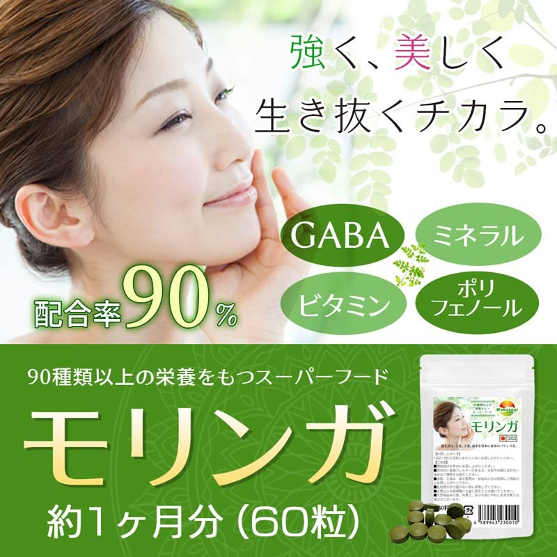 モリンガ サプリ モリンガ粒60粒 約1ヶ月分 バージョンアップ配合率90%達成 和名ワサビノキ 青汁以上の栄養 GABAや赤ワインの8倍のポリフェノール