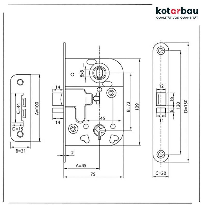 KOTARBAU® Universal BB Mortice Lock 72/45 mm for Internal Doors