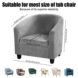Sueving Tub Chair Cover Slipcover, Velvet Barrel Chair Cover, Stretchy Accent Club Chairs Covers for Bucket Sofa Upholstered Armchair Reception (Grey)
