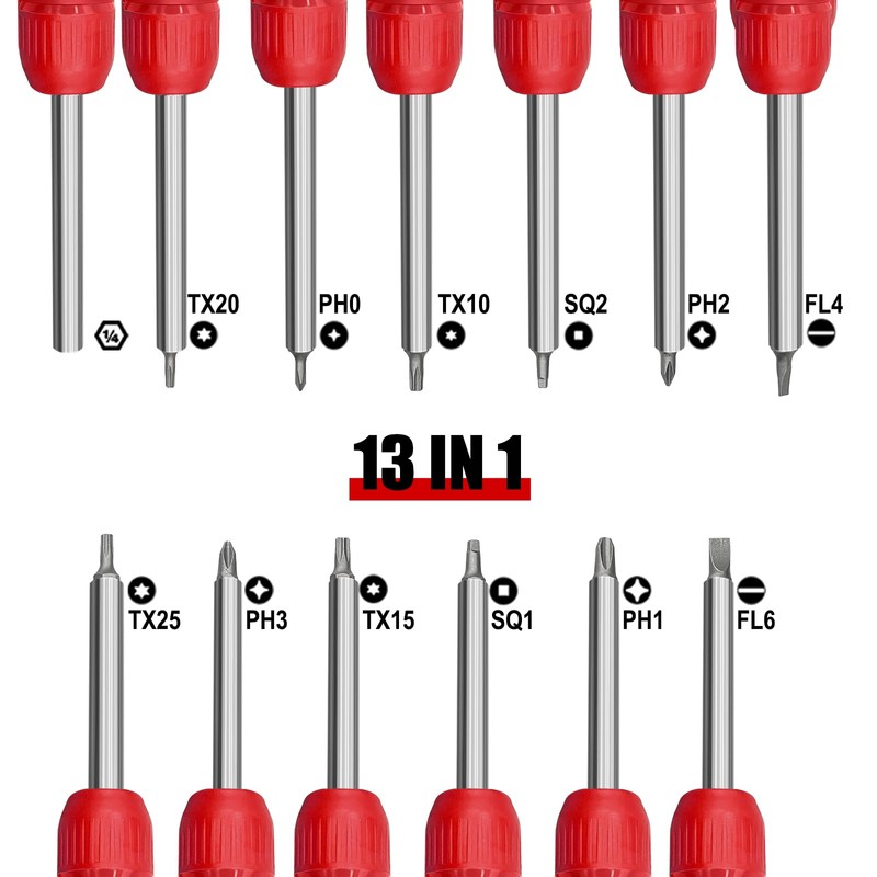 13-in-1 Ratcheting Screwdriver | Multi-Bit Storage | Retractable Cartridge |