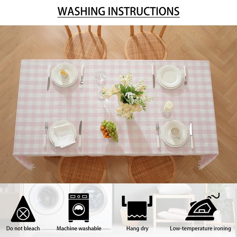 gillhov Gingham Tablecloth Rectangular, Tassels Checkered Table Cloth Washable Cotton