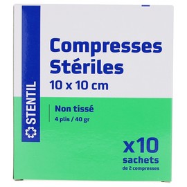 Stentil Non-Woven Sterile Compresses 10 Bags of 2 Compresses 10 x 10 cm