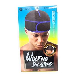 King J Wolfing Du-Strap #2030 No Strings-Snaps Stringless Durag Compressing Cap (Black With Grey Stitching)…, Black Grey, Large